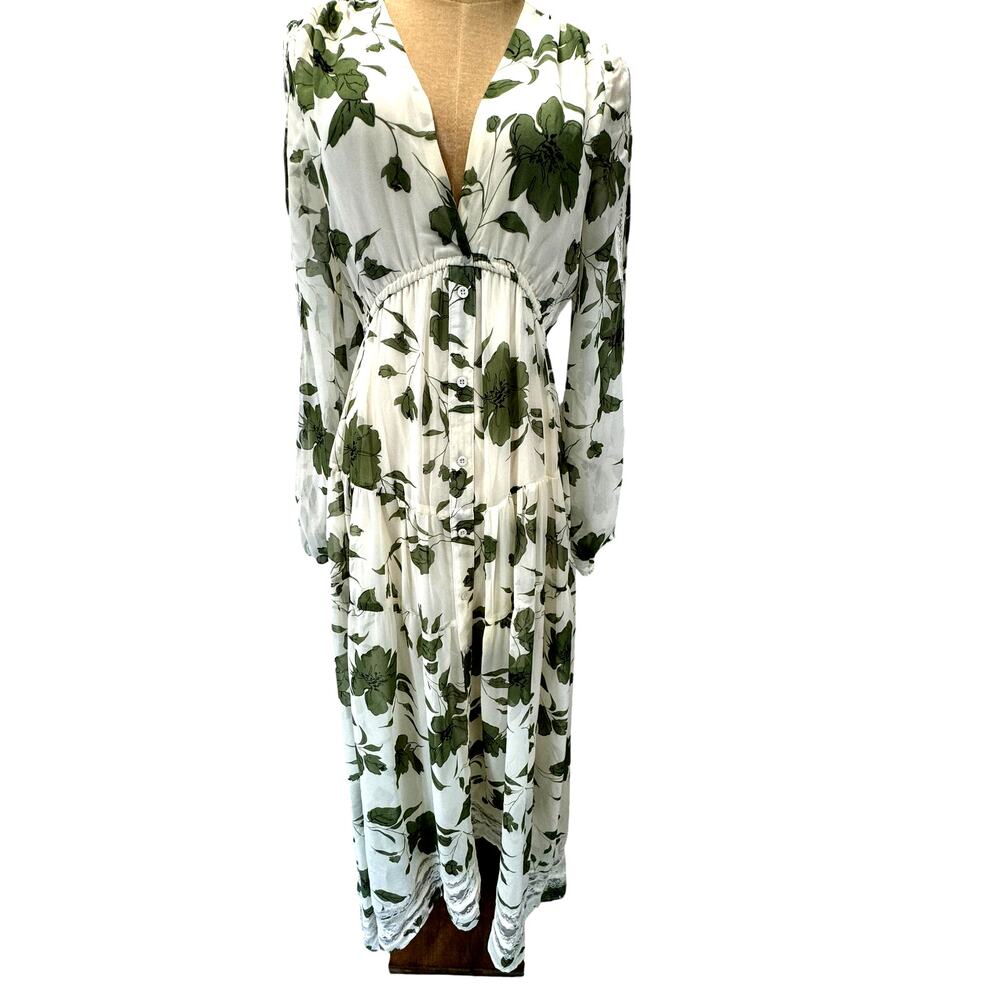 LULUS,Maxi, Sheer, Tiered Layers‎ Prairie Dress,Split Sleeve, Size S, Flowing,